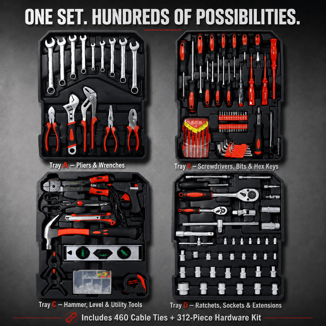 899-Piece SAE & Metric Mechanics Tool Set with Rolling Hard Case
