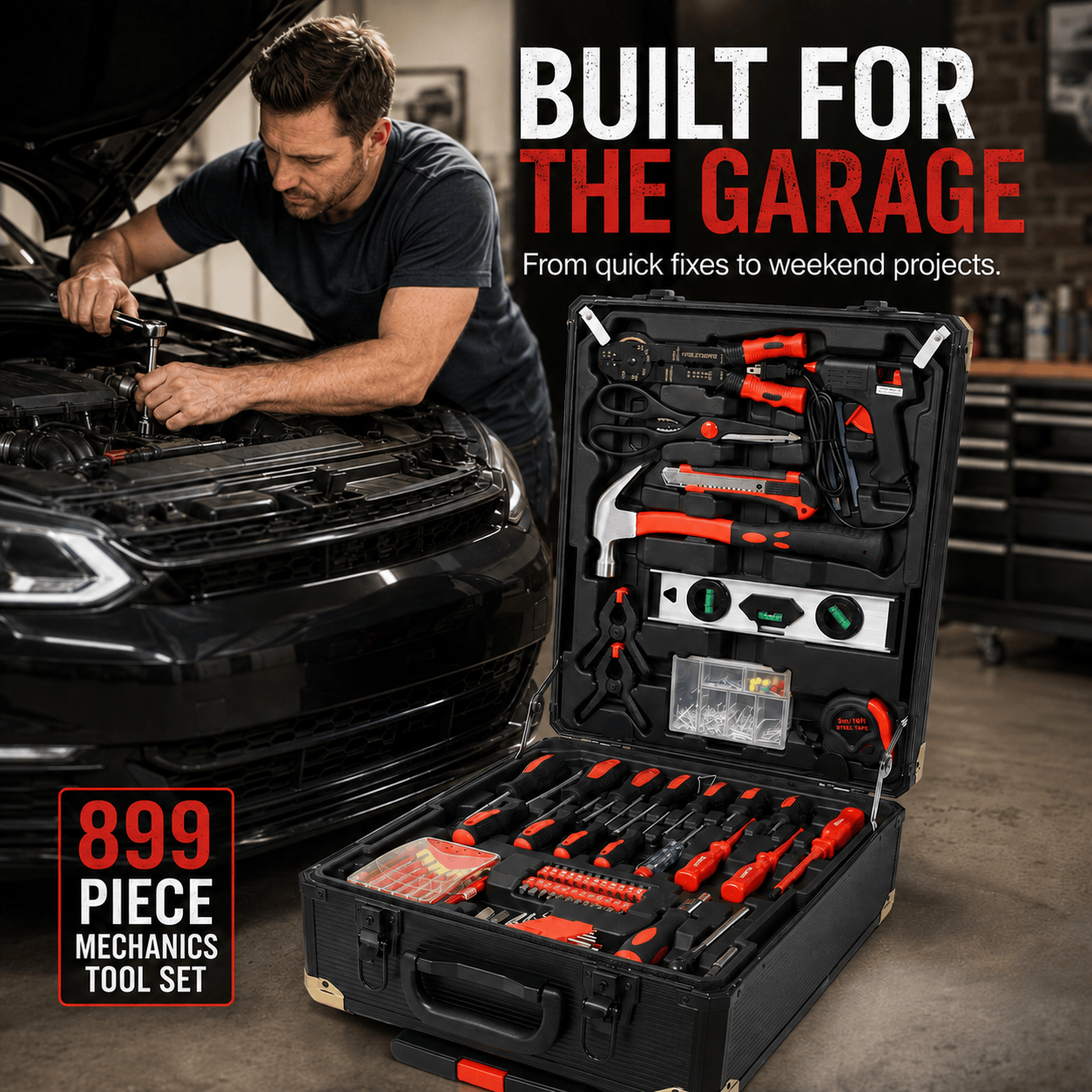 899-Piece SAE & Metric Mechanics Tool Set with Rolling Hard Case