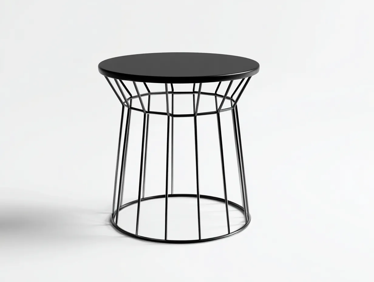 Mesa Auxiliar redonda de metal 49x49x54 cm - negro - base geométrica para salón-Misanahome