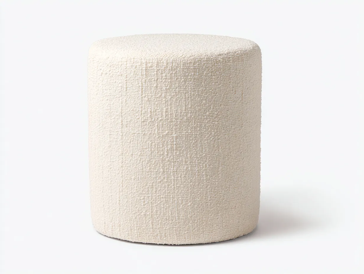 Reposapiés cilíndrico bouclé 44x44x47 cm - crema - suave para salón-Misanahome