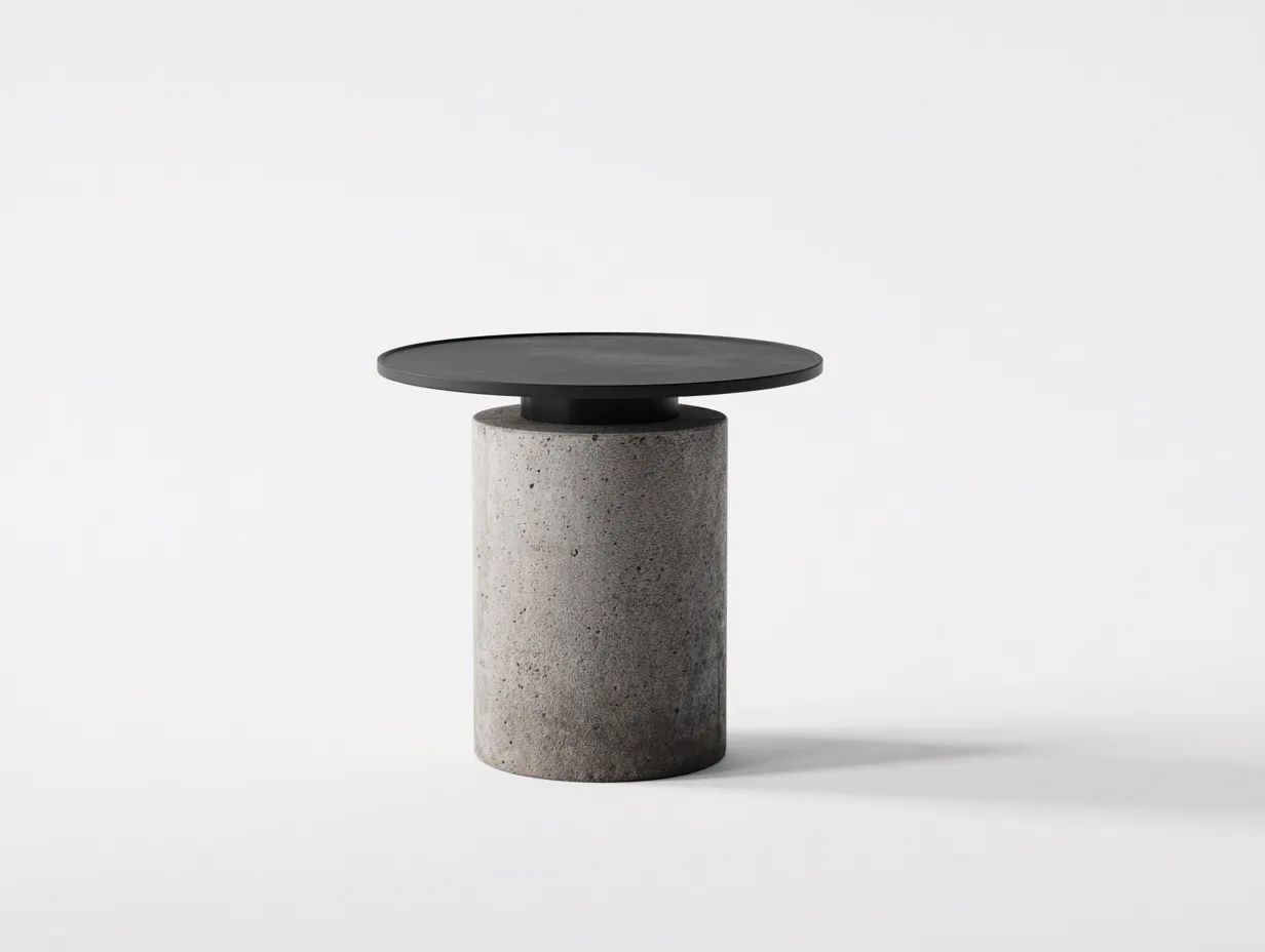 Mesa Auxiliar circular de metal y cemento 48x48x51 cm - negro y gris - tablero con borde para salón-Misanahome
