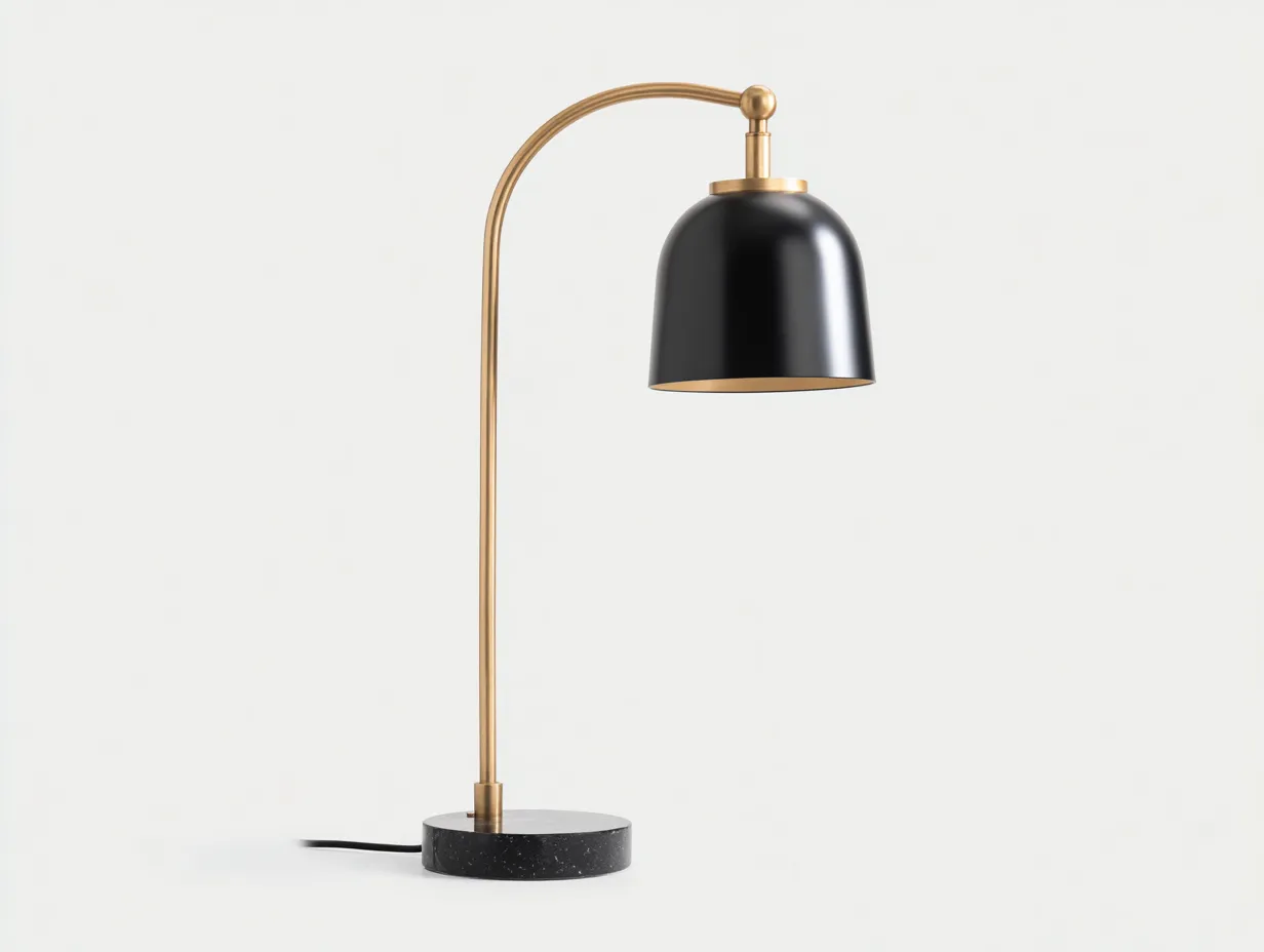 Lámpara De Mesa de metal y base de piedra 28x19x61 cm - dorado y negro - pantalla orientable para estudio-Misanahome