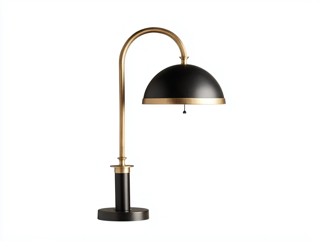 Lámpara De Mesa de metal 30x19x62 cm - negro y dorado - pantalla de cúpula con tirador para estudio-Misanahome