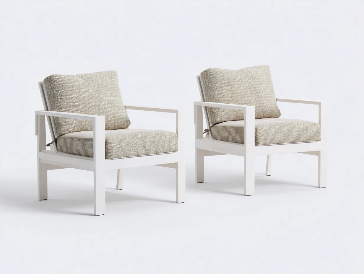 Conjunto De Sillones de metal 72x74x73 cm - blanco y beige - para exterior con marco cuadrado-Misanahome