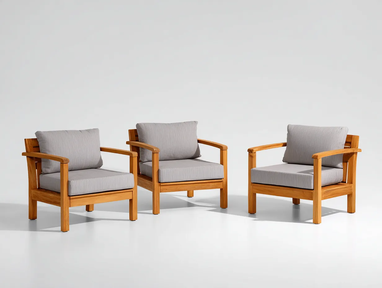 Conjunto De Sillones de madera 76x80x74 cm - natural y gris claro - para exterior con brazos clásicos-Misanahome