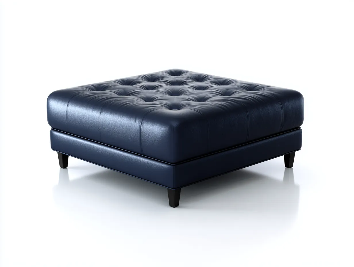Reposapiés cuadrado de piel sintética 92x92x42 cm - azul marino - capitoné para salón-Misanahome