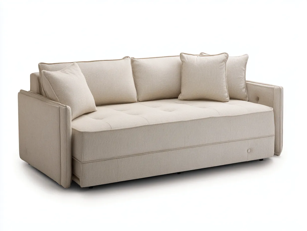 Sofá Cama de tela 208x97x86 cm - beige - almacenaje oculto para salón-Misanahome