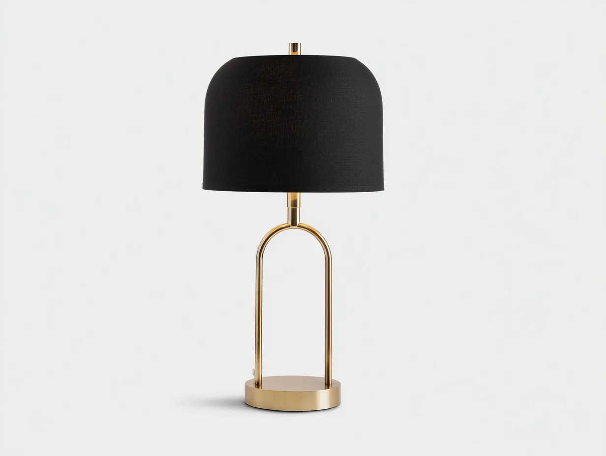 Lámpara De Mesa de metal y pantalla textil 28x18x54 cm - dorado y negro - soporte en arco para estudio-Misanahome