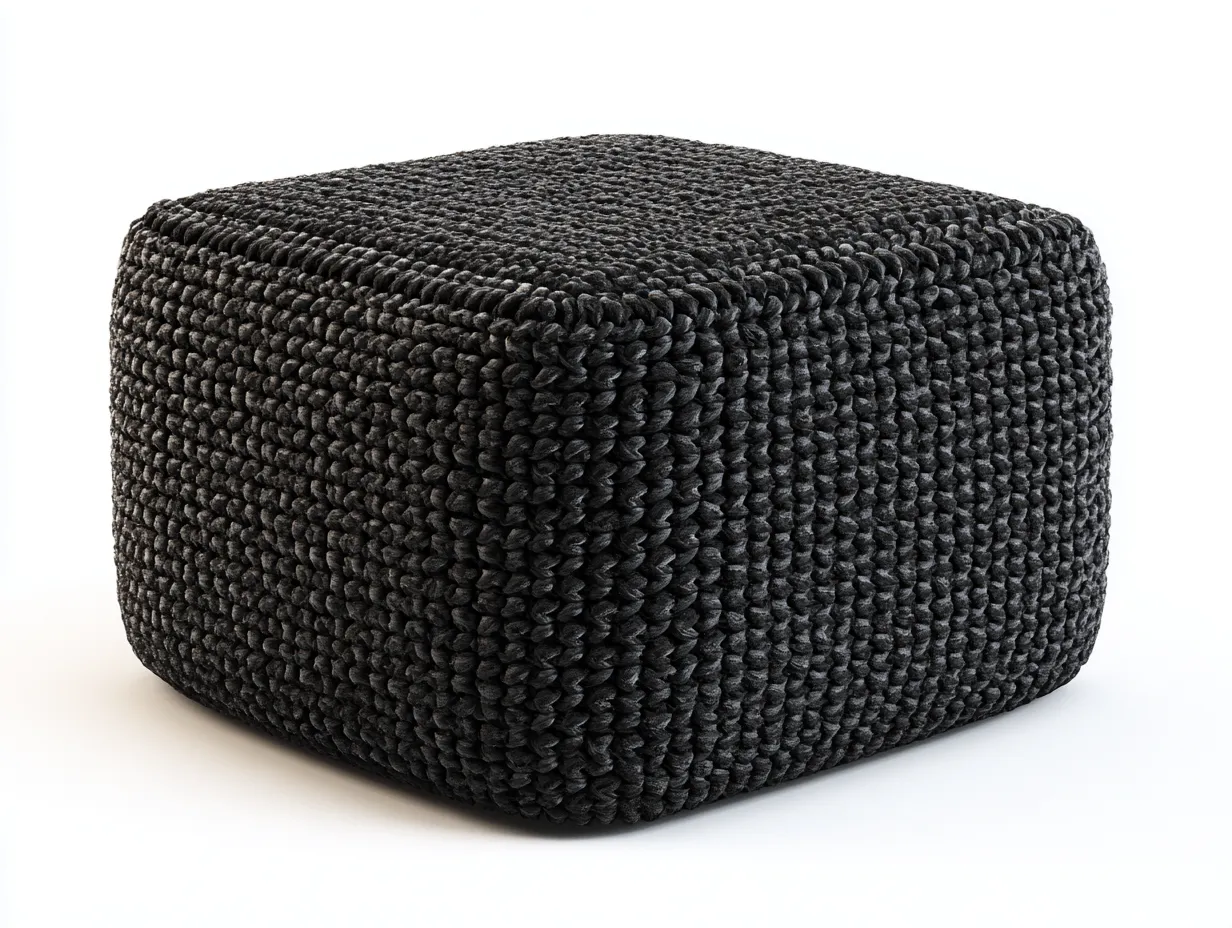 Reposapiés cuadrado de punto grueso 70x70x38 cm - negro - textura trenzada para salón-Misanahome