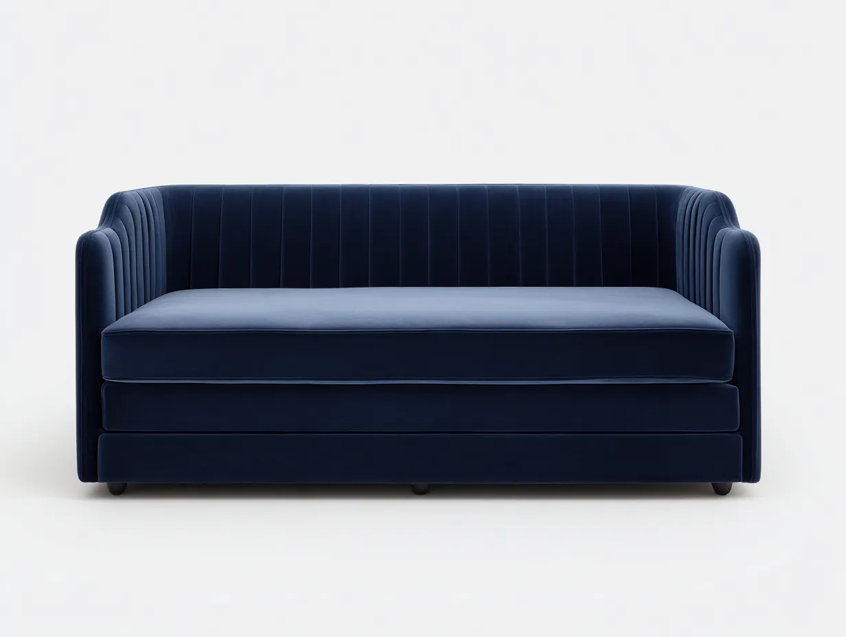 Sofá Cama de terciopelo 207x94x84 cm - azul marino - brazos acanalados para salón-Misanahome