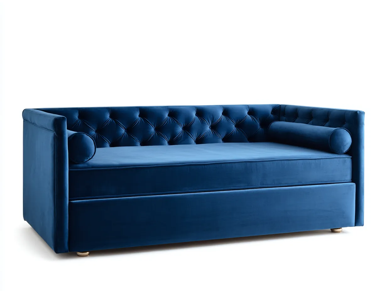 Sofá Cama de terciopelo 210x98x88 cm - azul - respaldo capitoné para salón-Misanahome