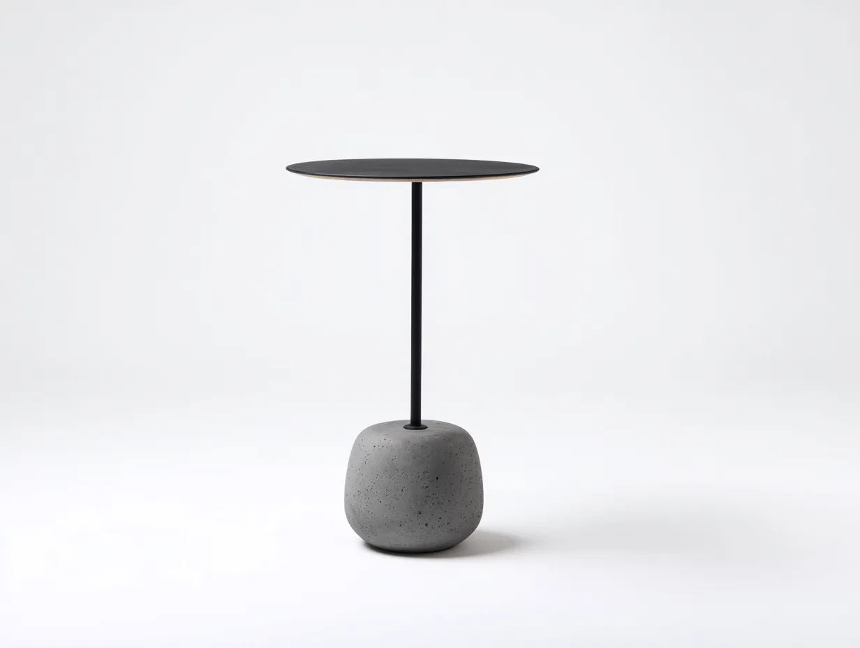 Mesa Auxiliar alta de metal y cemento 43x43x66 cm - negro y gris piedra - pedestal compacto para salón-Misanahome