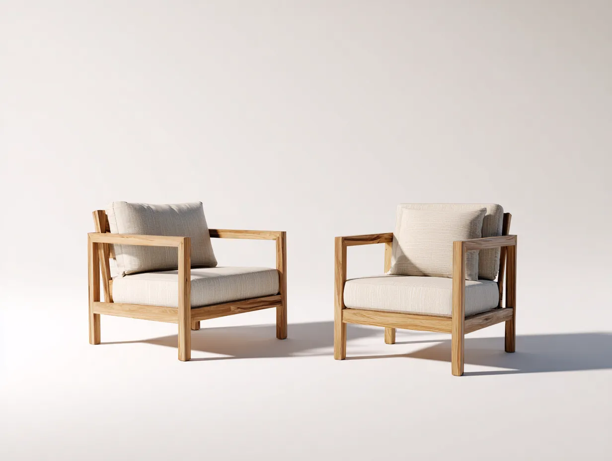 Conjunto De Sillones de madera 74x76x72 cm - natural y beige - para exterior con cojines amplios-Misanahome