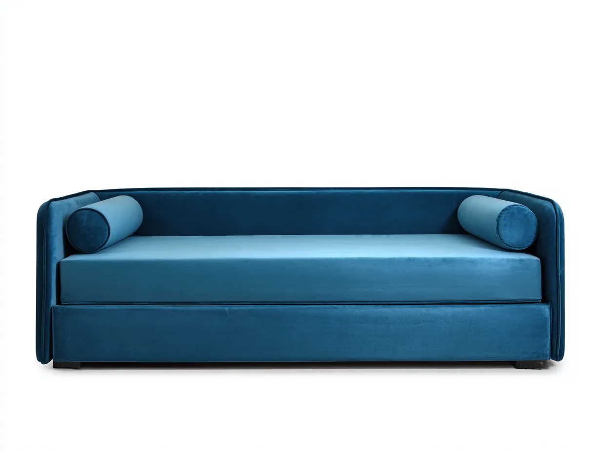 Sofá Cama de terciopelo 205x93x80 cm - azul petróleo - diseño recto para salón-Misanahome