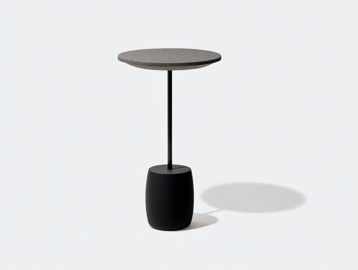 Mesa Auxiliar alta de metal y piedra 42x42x65 cm - gris y negro - tablero mineral para salón-Misanahome