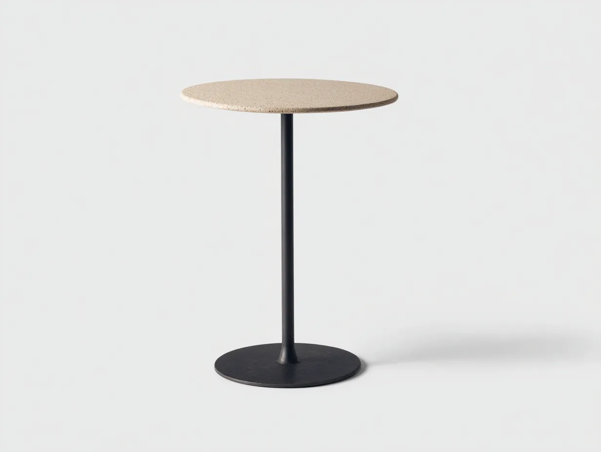 Mesa Auxiliar alta de metal y piedra 46x46x66 cm - beige y negro - base circular para salón-Misanahome