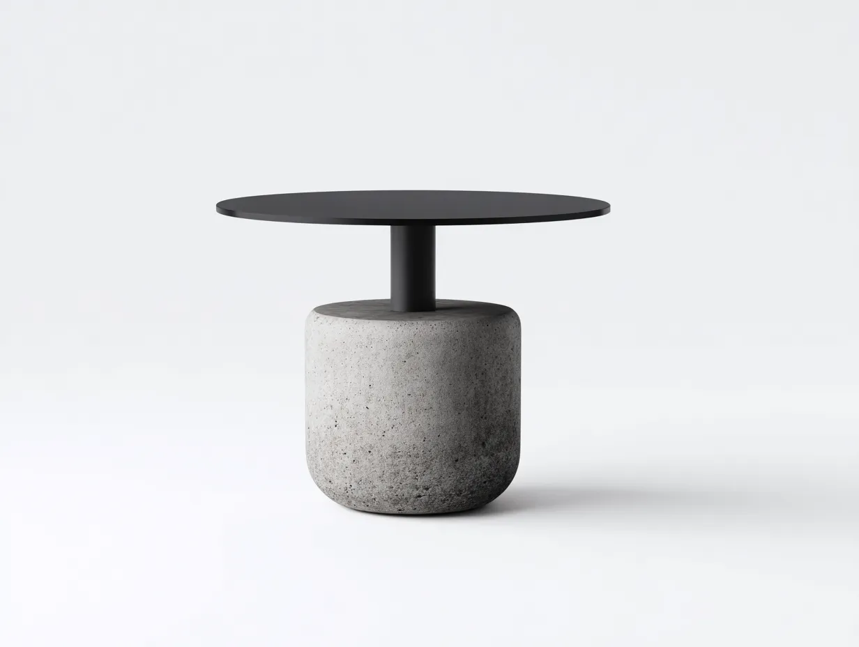 Mesa Auxiliar circular de metal y cemento 50x50x52 cm - negro y gris claro - base cilíndrica para salón-Misanahome