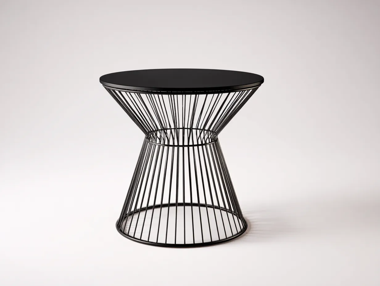 Mesa Auxiliar circular de metal 52x52x56 cm - negro - estructura abierta para salón-Misanahome