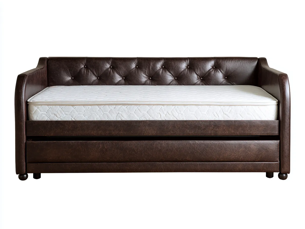 Sofá Cama de piel 206x98x88 cm - marrón oscuro y blanco - respaldo capitoné para salón-Misanahome