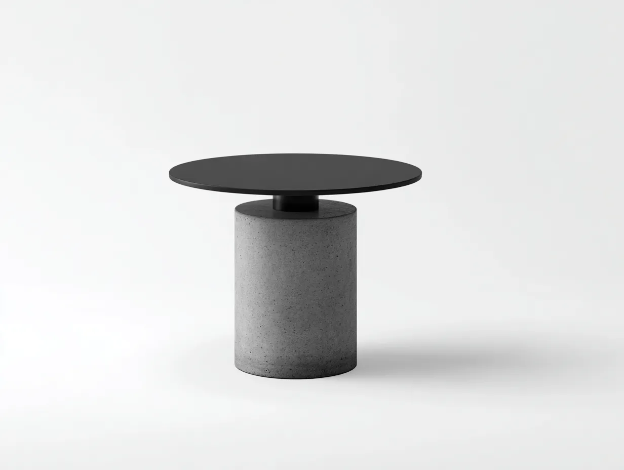 Mesa Auxiliar redonda de metal y hormigón 52x52x50 cm - negro y gris cemento - diseño bajo para salón-Misanahome