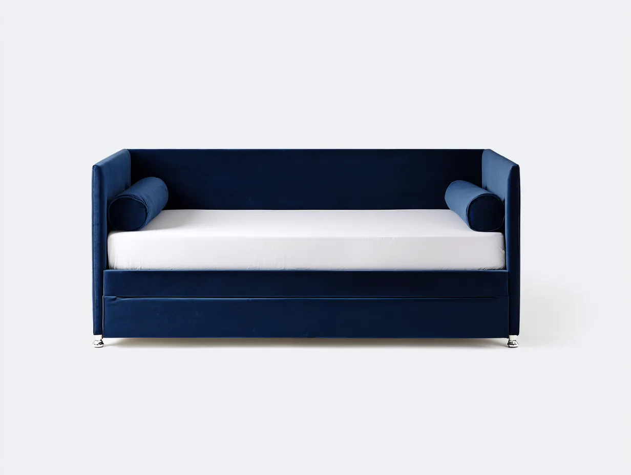 Sofá Cama de terciopelo 204x96x82 cm - azul oscuro y blanco - cama auxiliar para salón-Misanahome