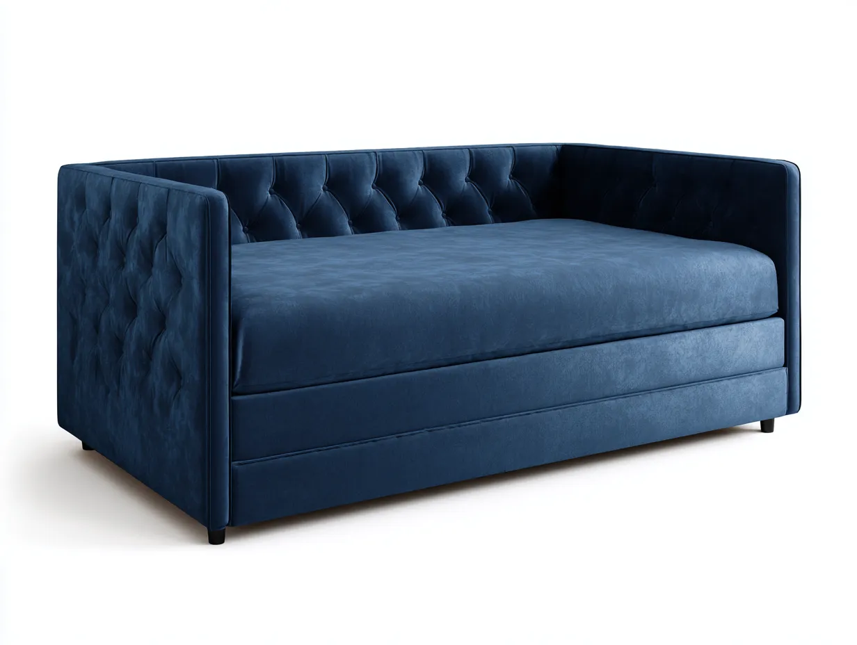Sofá Cama de terciopelo 210x98x88 cm - azul marino - respaldo capitoné para salón-Misanahome