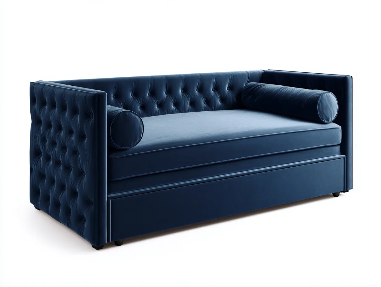 Sofá Cama de terciopelo 211x99x89 cm - azul marino - capitoné lateral para salón-Misanahome