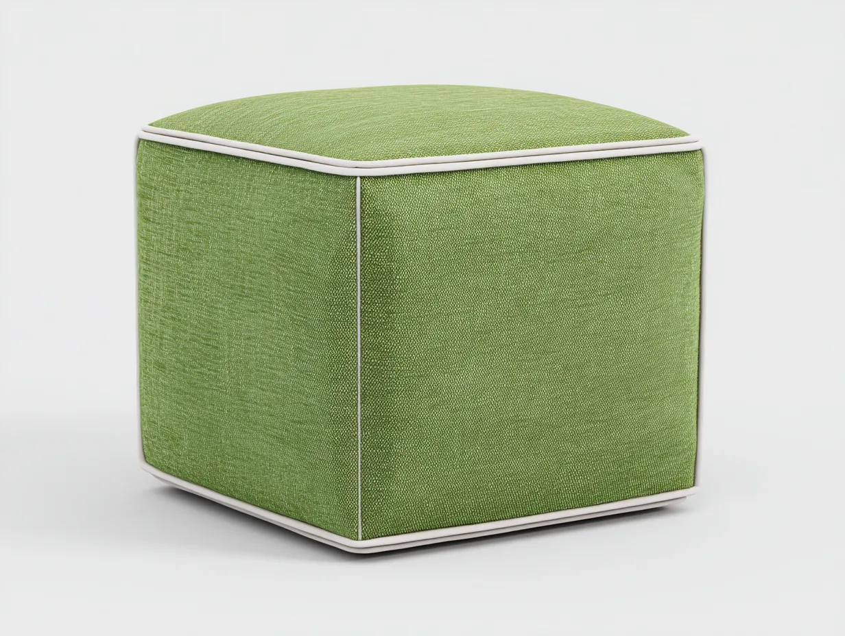 Reposapiés cuadrado tapizado 45x45x44 cm - verde y blanco - con ribete para salón-Misanahome