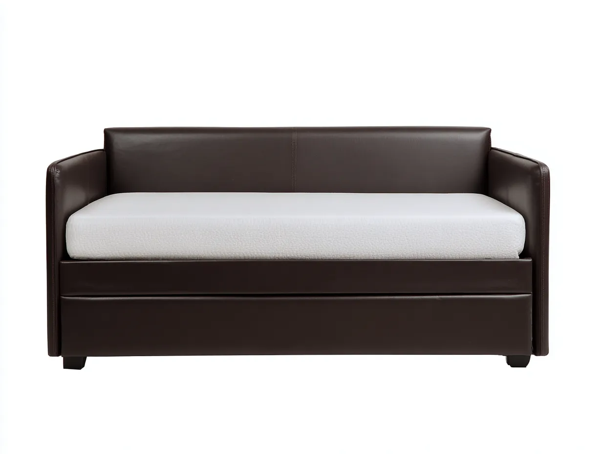 Sofá Cama de piel 198x92x82 cm - marrón oscuro y blanco - diseño recto para salón-Misanahome