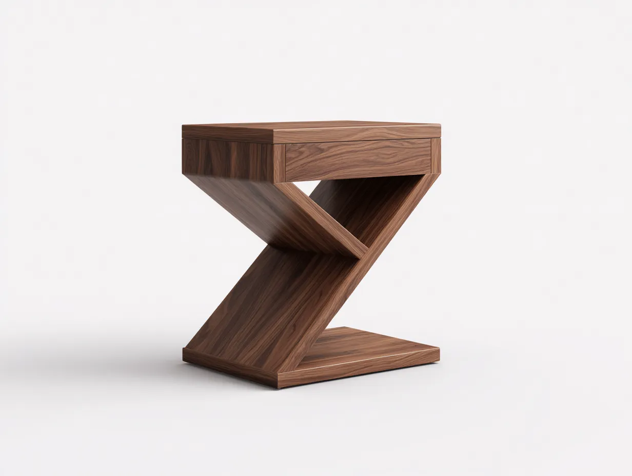 Mesa Auxiliar cuadrada de madera 45x45x55 cm - nogal - base geométrica en Z para salón-Misanahome