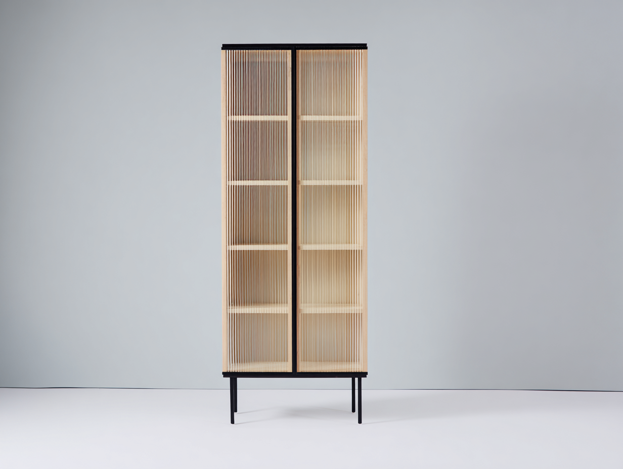 Vitrinen - Holz-Rattan-Metall - 82x40x185 cm - Natur-Schwarz - moderner Stil-Damorastudio