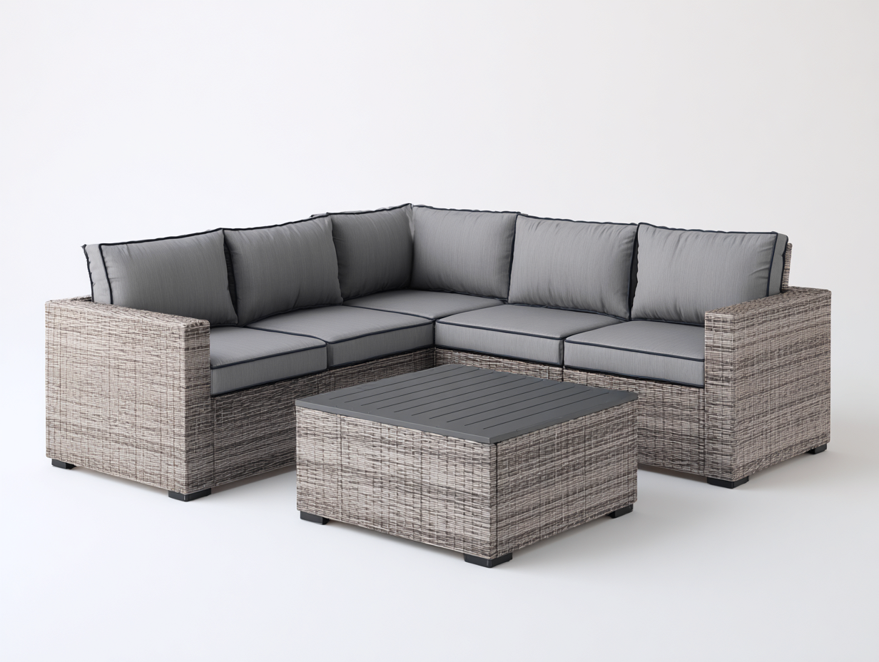 Gartensofa-Polyrattan-250x250x75 cm-Grau-Anthrazit-Modernes Ecklounge Design-Damorastudio