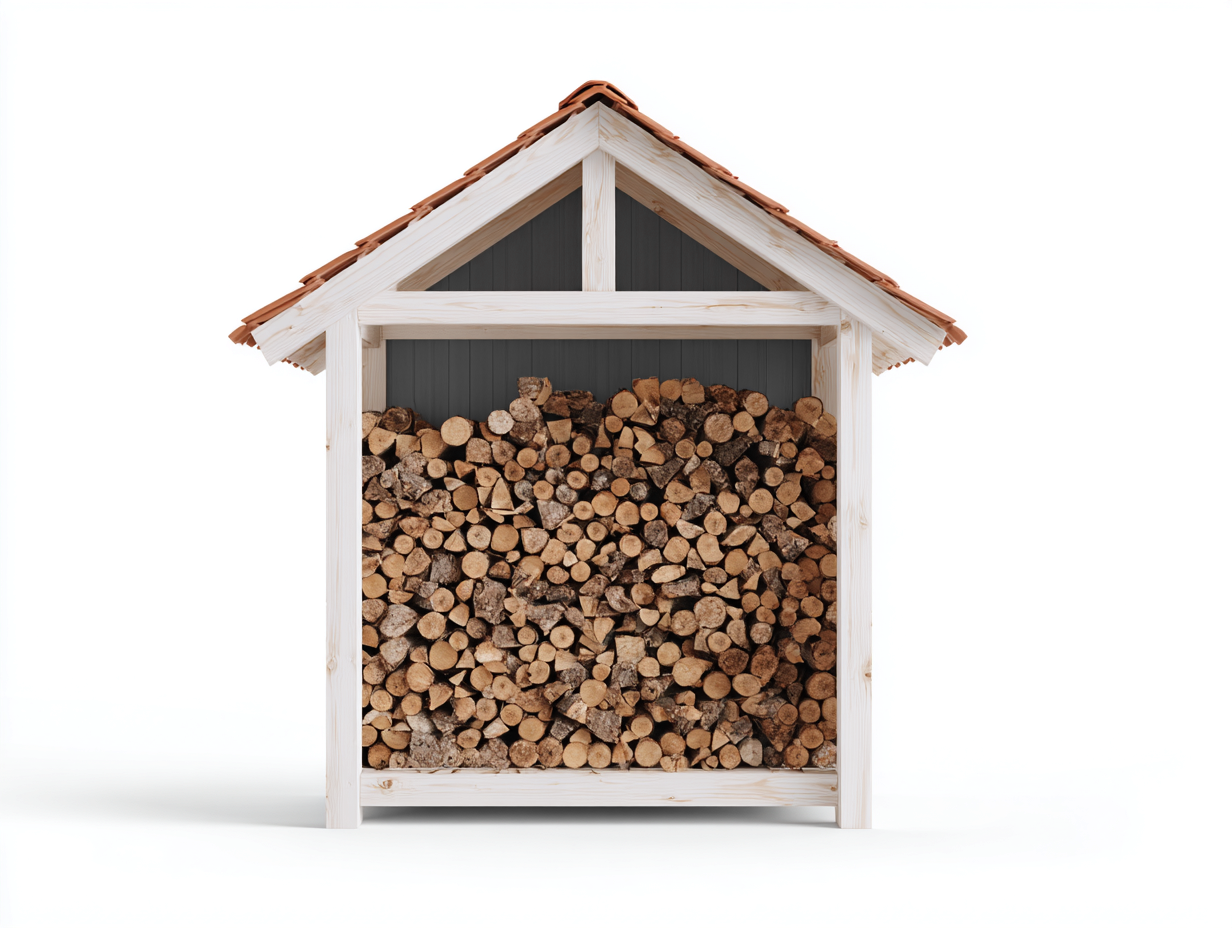 Kaminholzregal-Holz-Dachziegel-162x82x212 cm-Weiß-Anthrazit-Terrakotta-Skandinavischer Landhausstil-Damorastudio