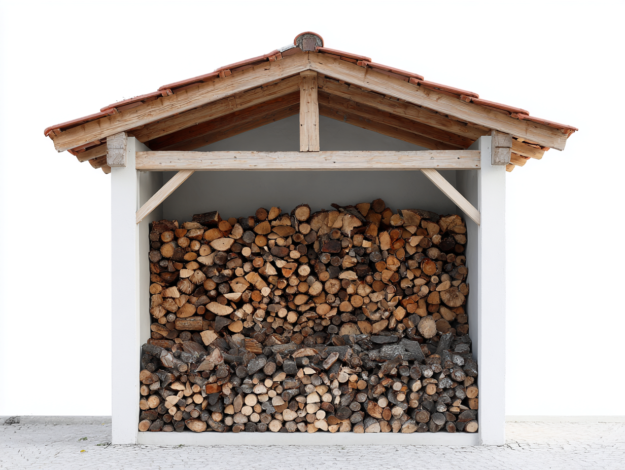Kaminholzregal-Holz-Putz-Dachziegel-242x86x218 cm-Weiß-Natur-Terrakotta-Rustikaler Landhausstil-Damorastudio