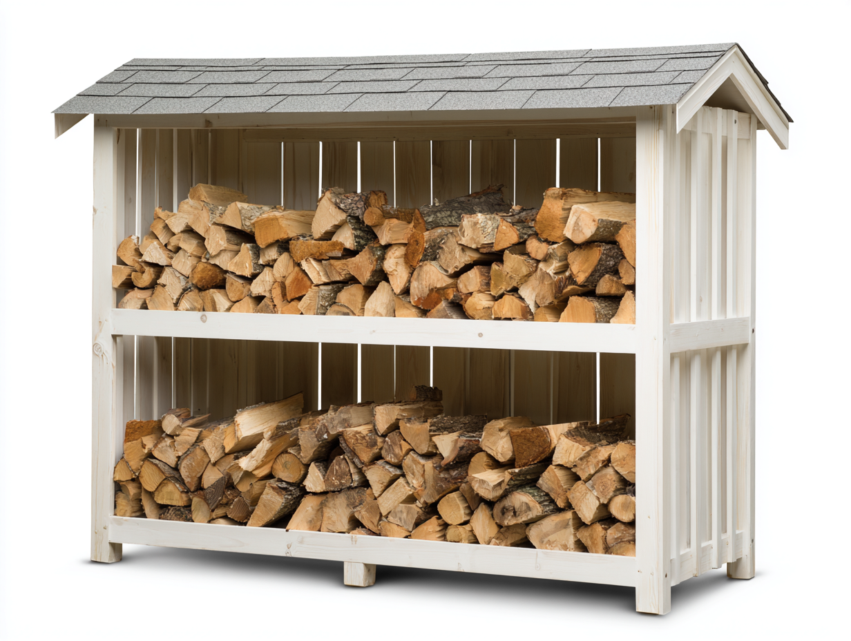 Kaminholzregal-Holz-Dachschindeln-196x78x174 cm-Weiß-Grau-Skandinavischer Stil-Damorastudio