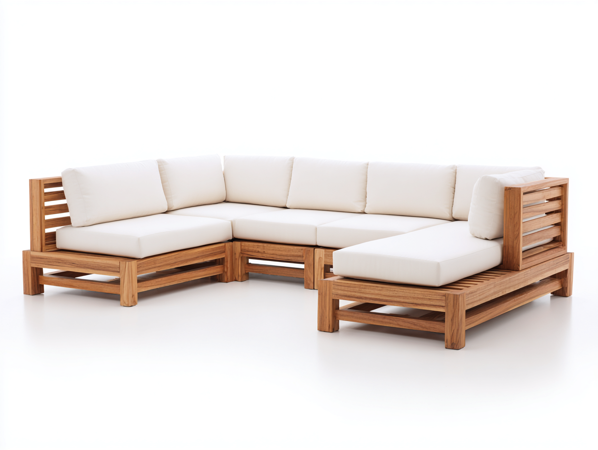 Gartensofa-Holz-270x205x72 cm-Naturbraun-Weiß-Modernes Lounge Design-Damorastudio