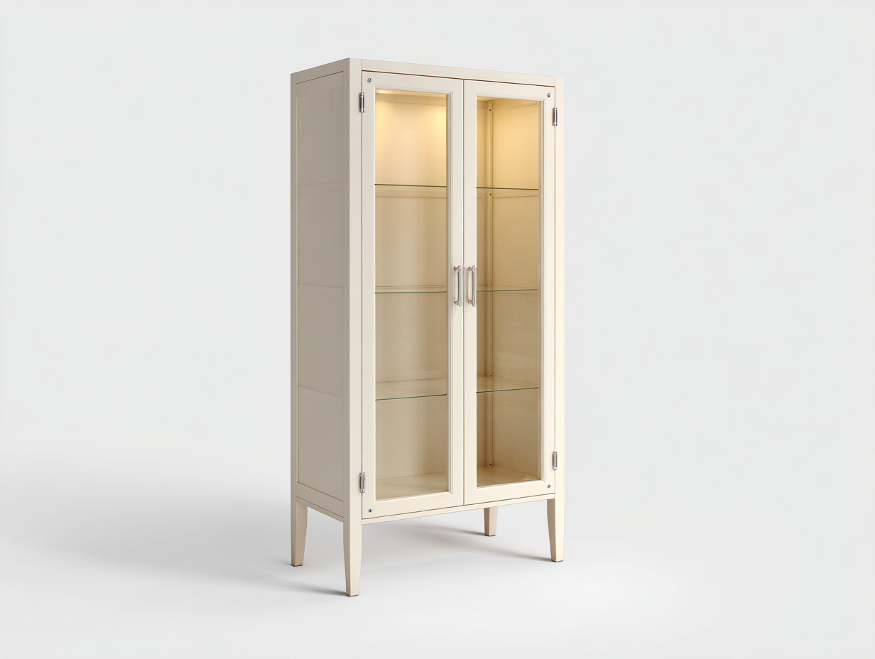 Vitrinen - Holz-Glas-Metall - 94x41x174 cm - Creme-Silber - moderner Stil-Damorastudio