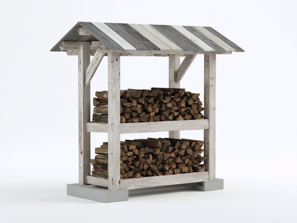 Kaminholzregal-Holz-Beton-132x72x182 cm-Natur-Grau-Rustikaler Landhausstil-Damorastudio