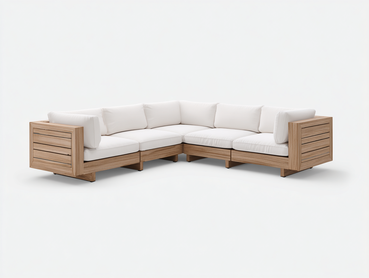 Gartensofa-Holz-260x260x72 cm-Naturbraun-Weiß-Modernes Ecklounge Design-Damorastudio