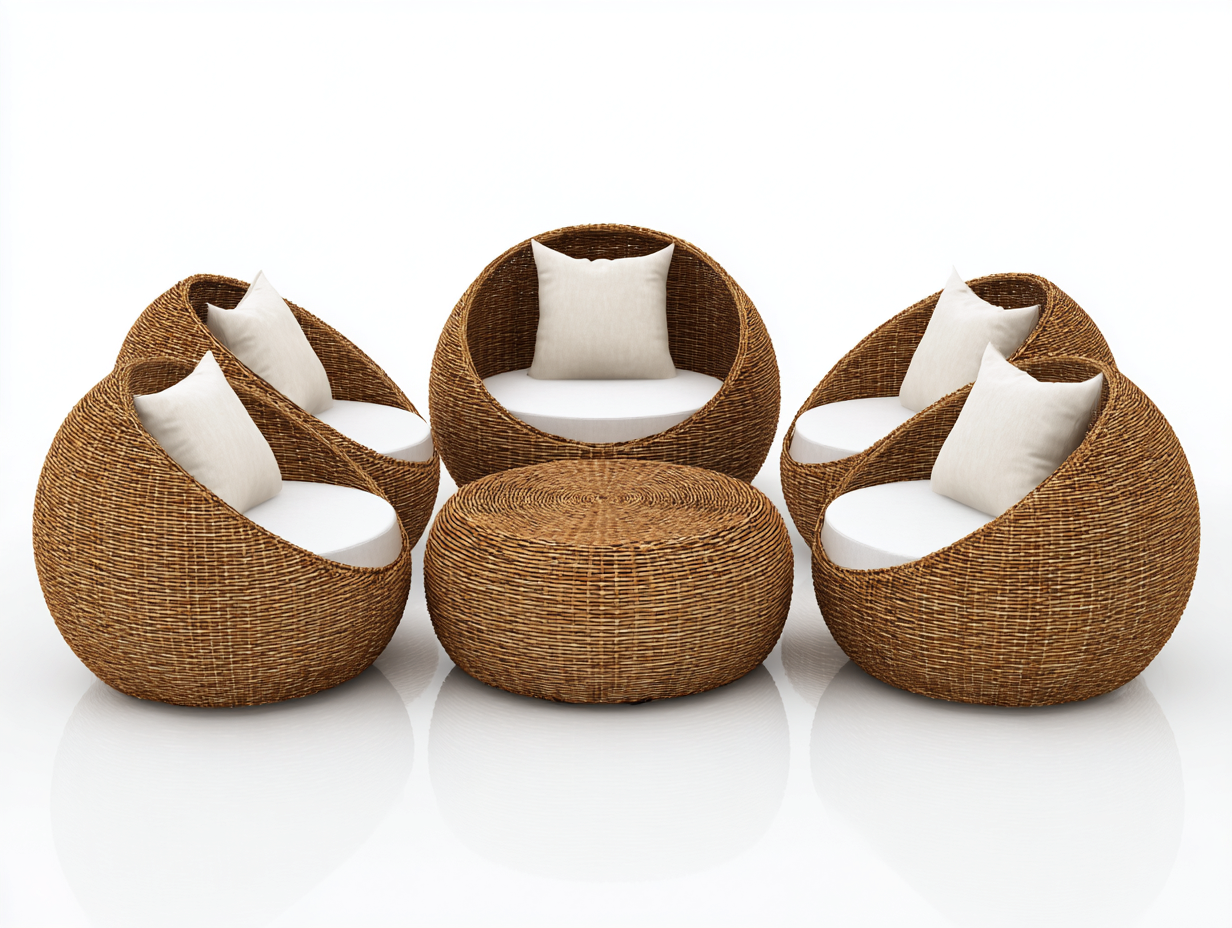 Gartensofa-Polyrattan-88x82x75 cm-Naturbraun-Weiß-Rundes Lounge Design-Damorastudio