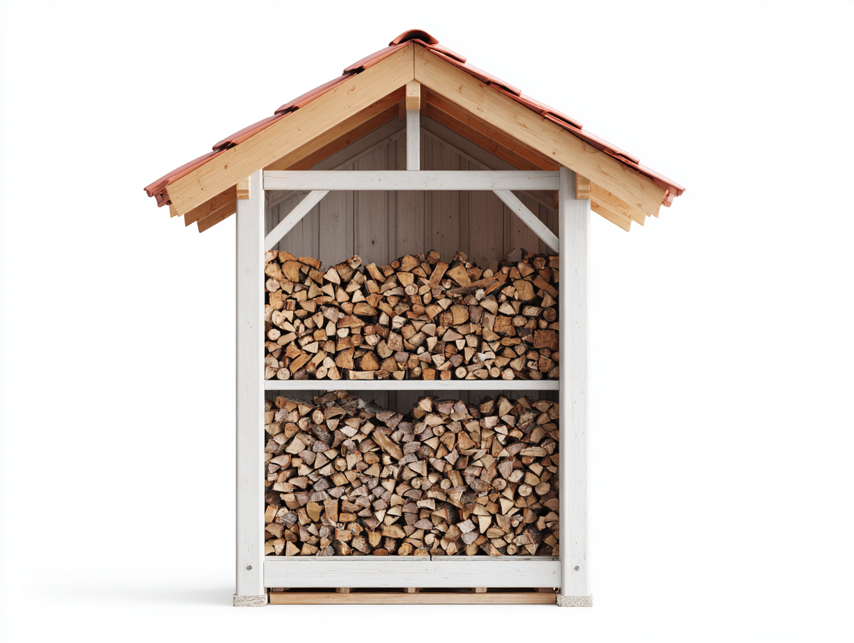 Kaminholzregal-Holz-Dachziegel-156x78x214 cm-Weiß-Natur-Terrakotta-Landhausstil-Damorastudio