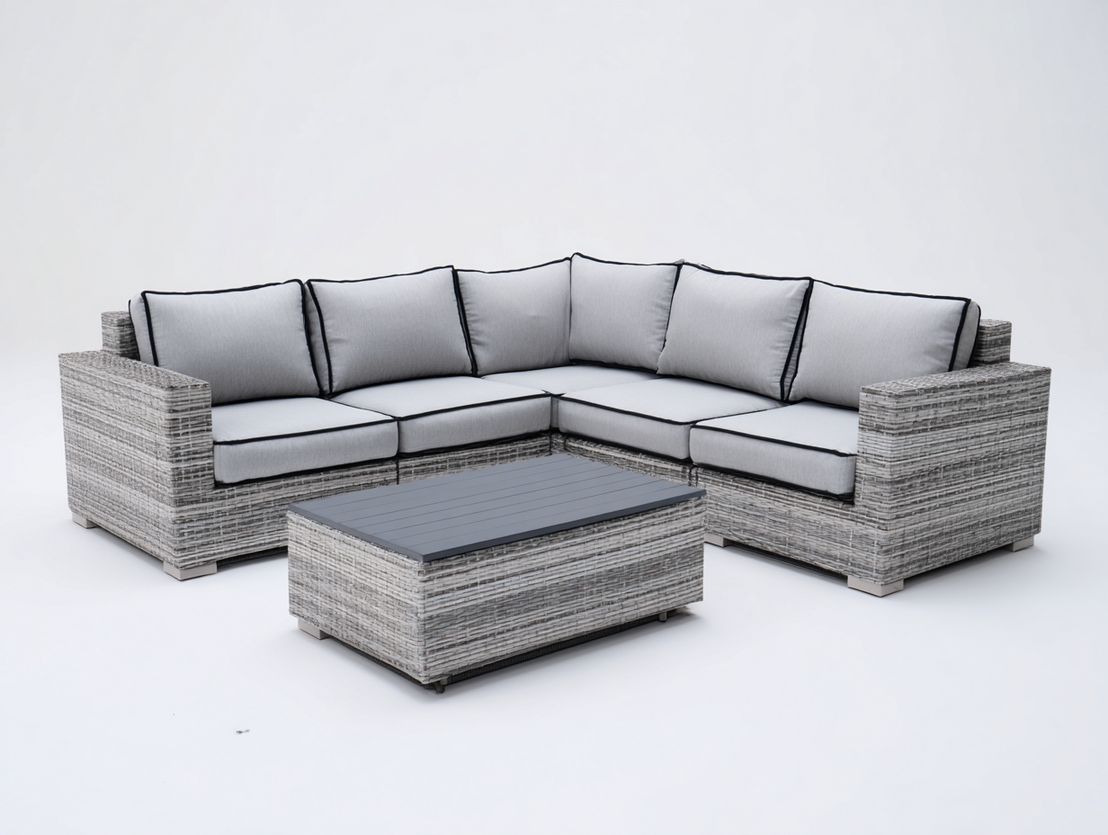 Gartensofa-Polyrattan-260x260x76 cm-Hellgrau-Dunkelgrau-Modernes Ecklounge Design-Damorastudio
