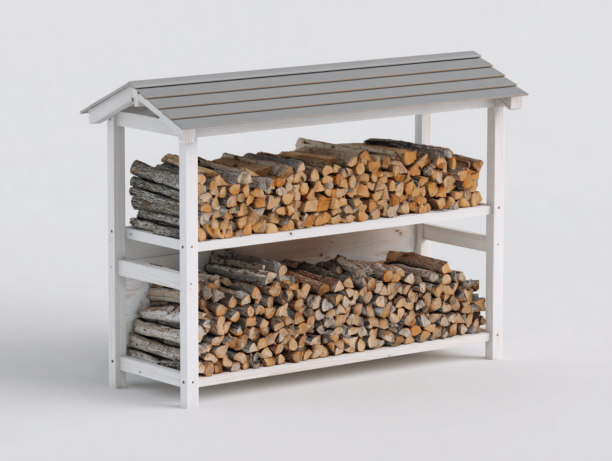 Kaminholzregal-Holz-Metall-198x68x172 cm-Weiß-Grau-Skandinavischer Stil-Damorastudio