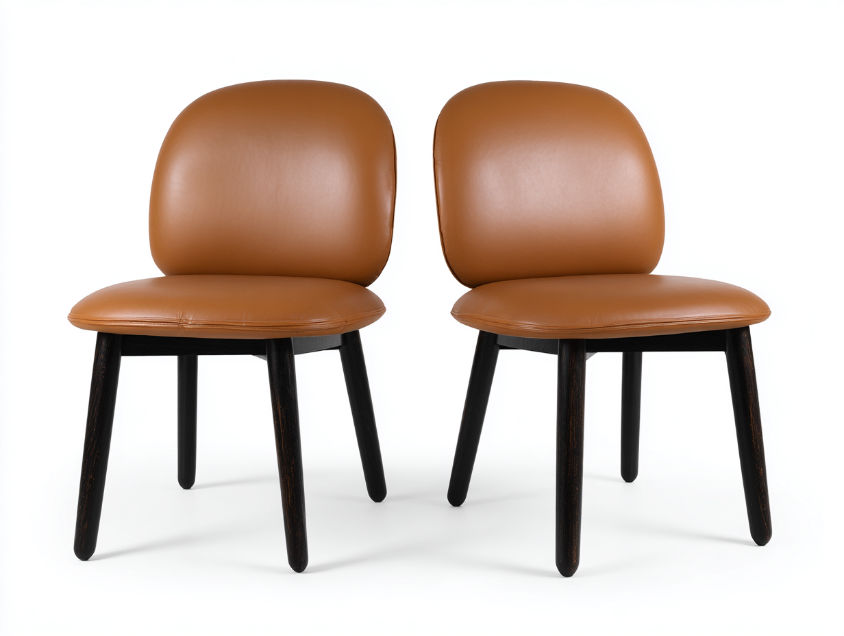 Esszimmerstühle-Kunstleder-Holz-57x55x81 cm-Cognac-Schwarzholz-moderner Stil-Damorastudio