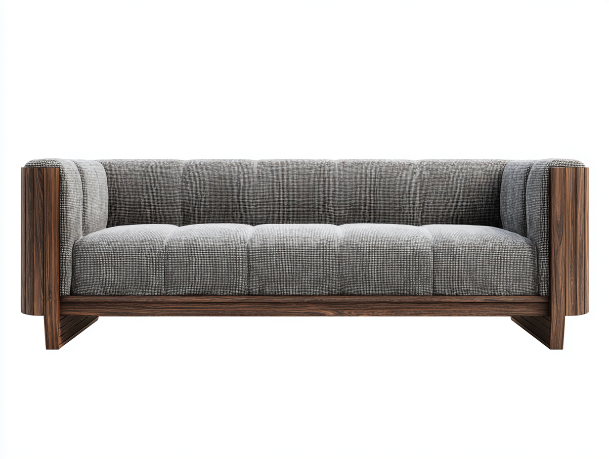 Divani a 3 posti in tessuto 236x93x77 cm - grigio e marrone scuro - stile moderno con struttura in legno per soggiorno-Misaiahaus