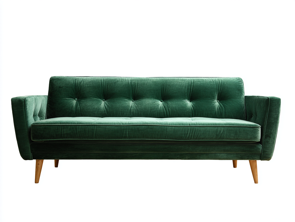 Divani a 3 posti in velluto 212x86x80 cm per soggiorno - verde smeraldo-legno naturale - design moderno capitonné-Misaiahaus