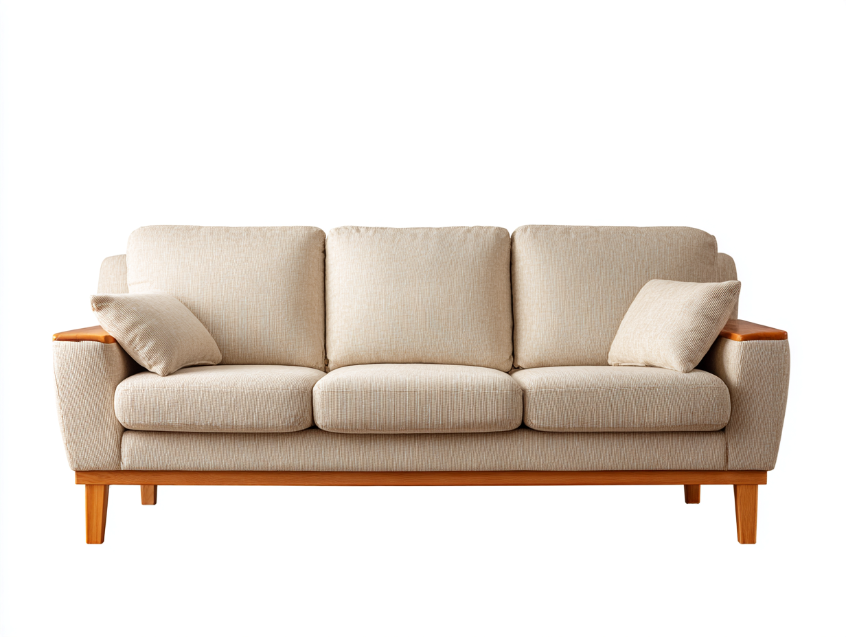 Divani a 3 posti in tessuto a coste 221x89x82 cm - beige e marrone chiaro - stile moderno naturale per soggiorno-Misaiahaus