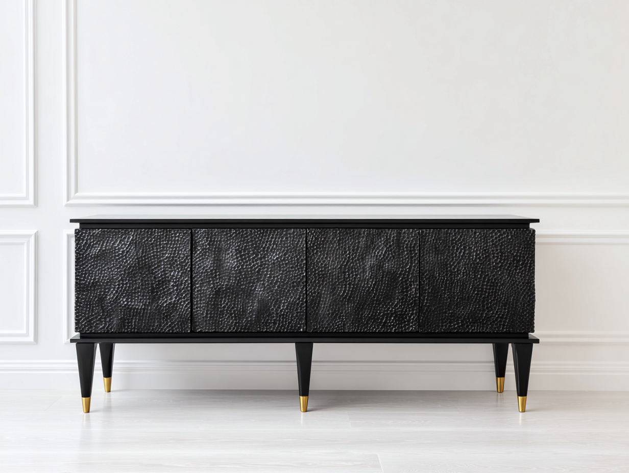 Mobile ingresso in legno 165x43x82 cm per ingresso - nero-oro - design moderno con 4 ante-Misaiahaus