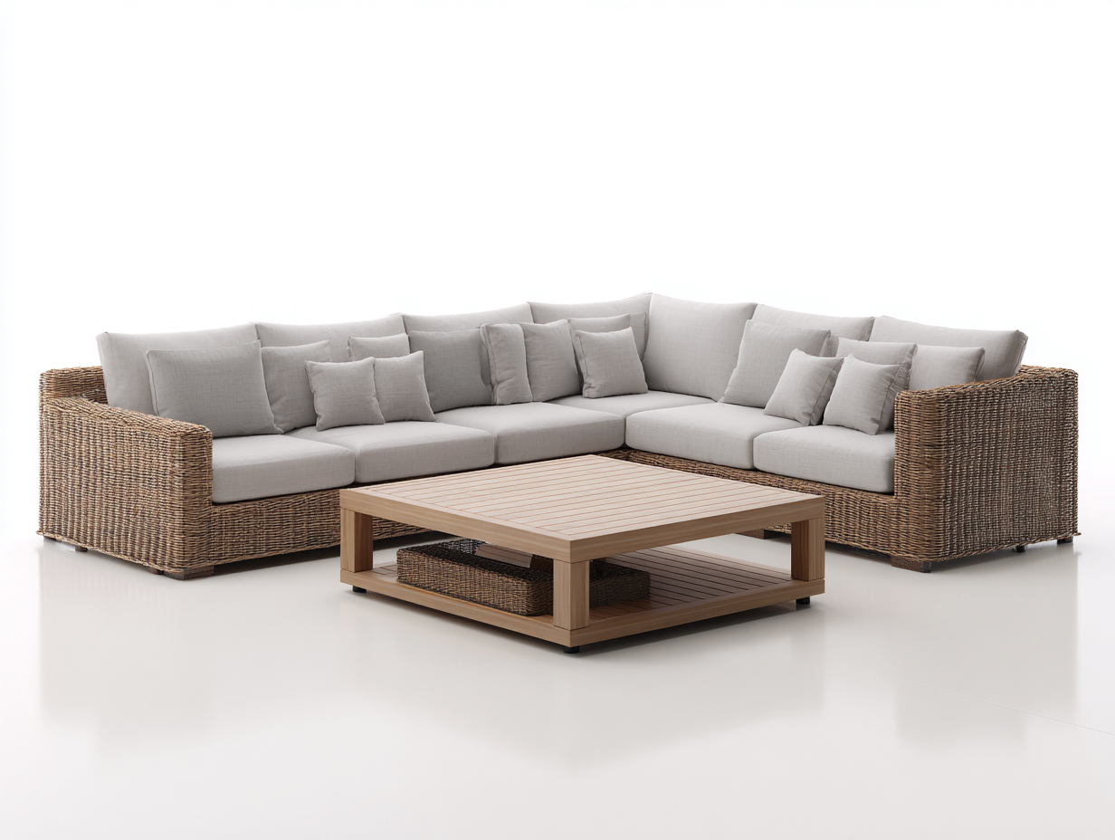 Divani da esterno in rattan sintetico 285x255x72 cm - naturale e beige chiaro - design angolare per giardino e terrazza-Misaiahaus