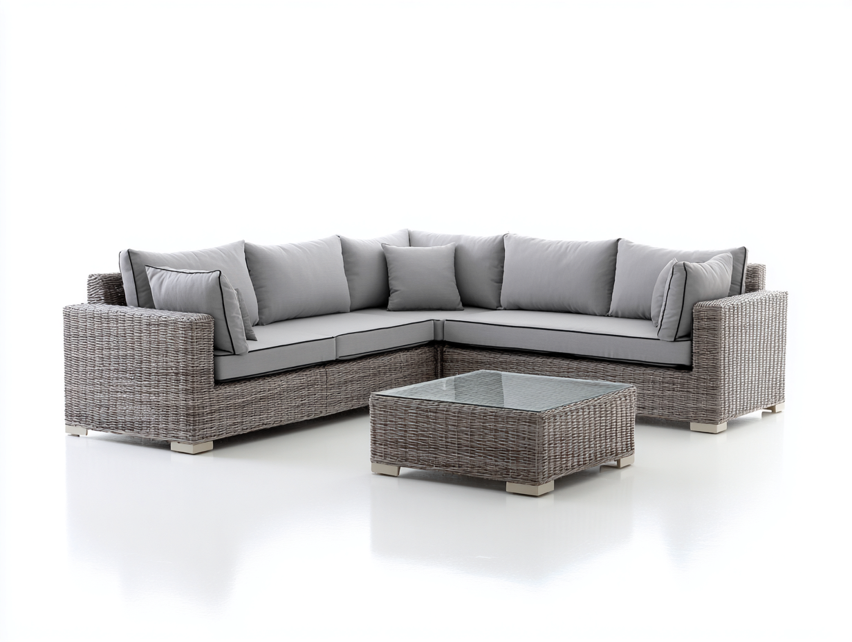 Divani da esterno in rattan sintetico 268x268x74 cm - grigio e grigio chiaro - stile contemporaneo per giardino e terrazza-Misaiahaus